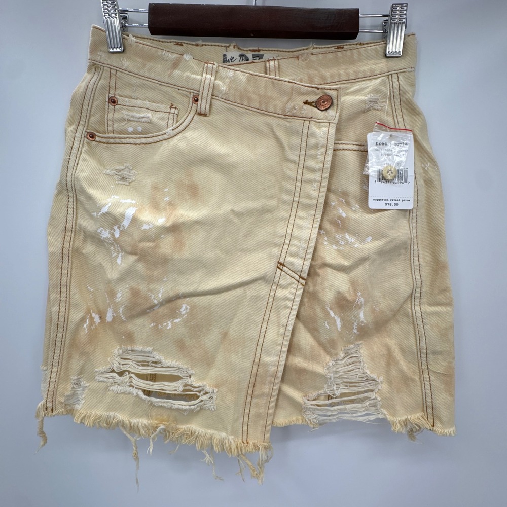 Free People We The Free Parker Wrap Skirt Women 27 Butter Cream Denim Distressed